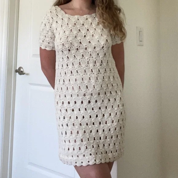 white crochet intermix dress/ beach coverup
